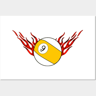 9 Ball with Red Flames Posters and Art